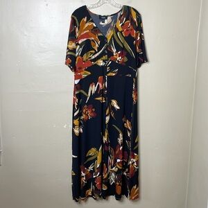 MSK Dress Black & Orange Foliage Empire Waist Center Buttons 40’s Inspired XL